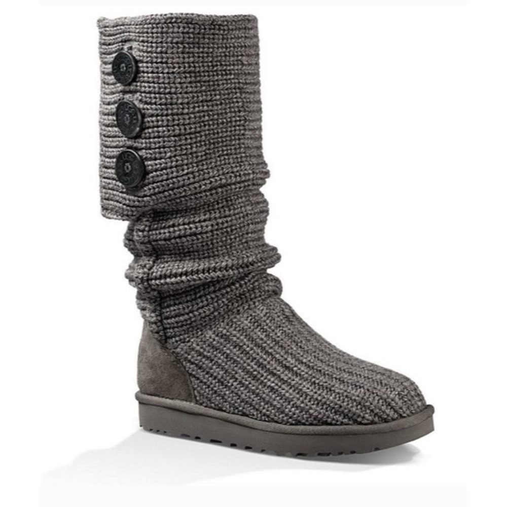 UGG Cardy Knit Boots Women 9 Gray Tall Three-Button Sweater Y2K Retro Cozy Hygge